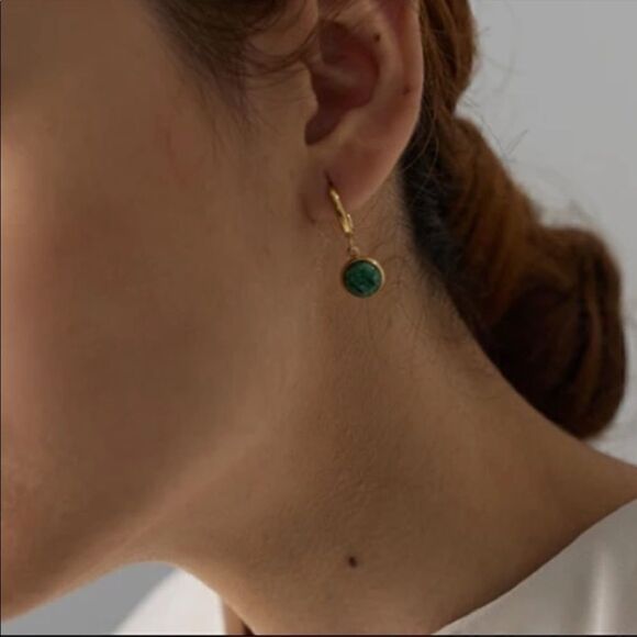 #43 NEW Natural Turquoise Dangle 18k Gold Hoop Earrings - Picture 4 of 9